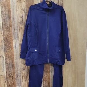 (2 Sets) Stylish (1)Navy Blue Zip-Up Jacket and Pants Set +(1) Black Set